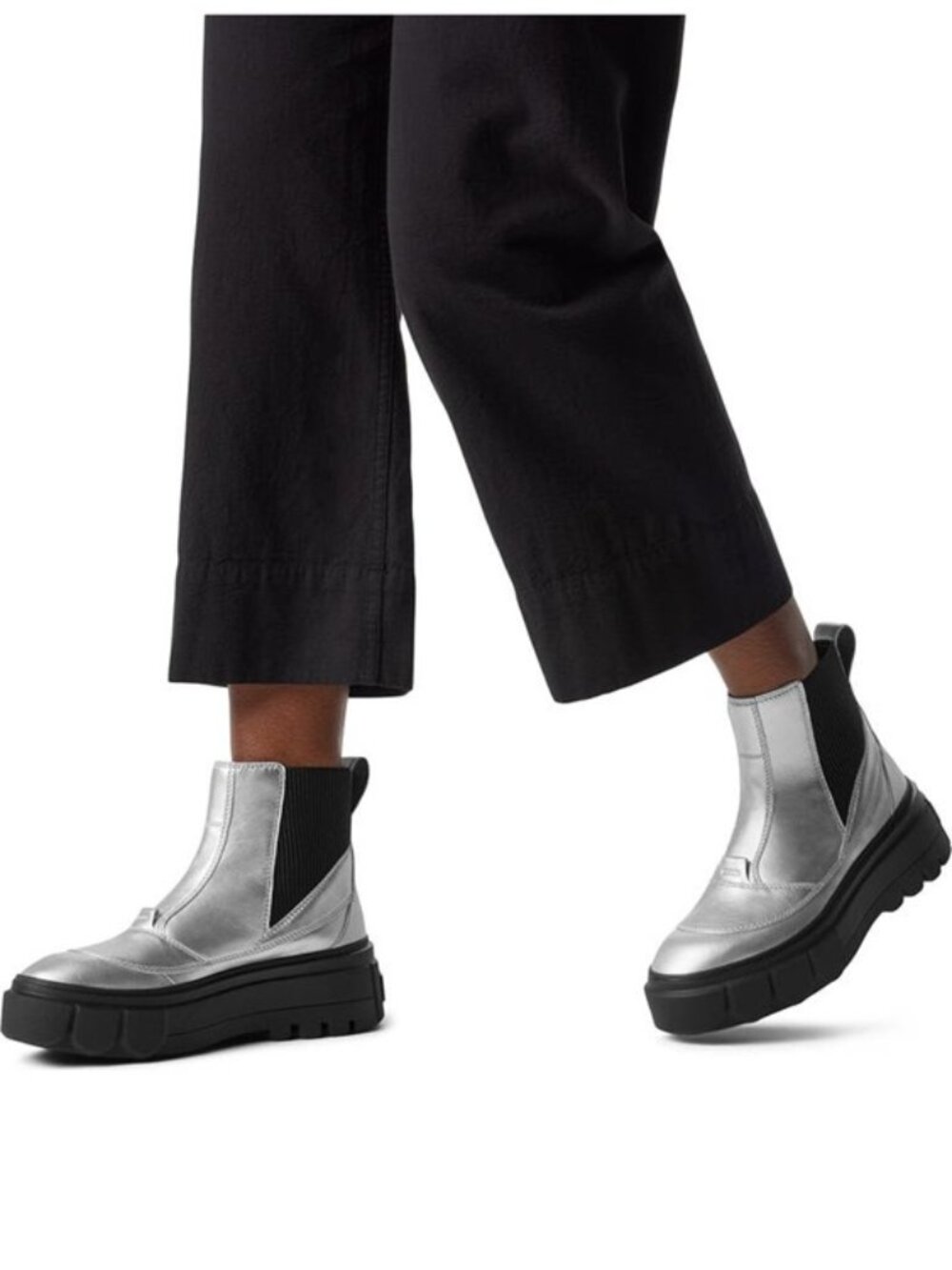 Sorel Caribou X Chelsea Boots Leather Booties Waterproof Silver Black Size 9 NEW
